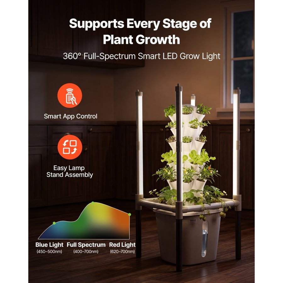 VEVOR Indoor Hydroponic Garden Tower – 6-Tier, 30 Pods