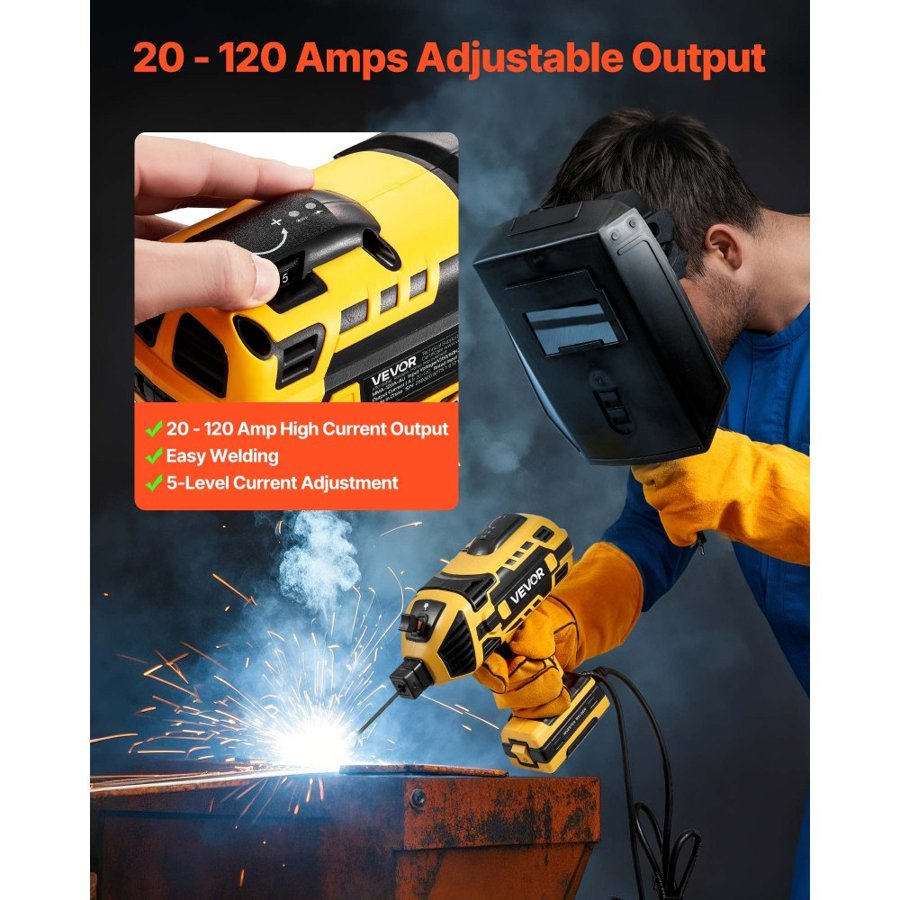 VEVOR Portable Handheld Welding Machine, 20 - 120A Portable ARC Welder with 5-Level Current Adjustment & IGBT Inverter, Handheld Stick Welder with Hot Start Function Fit for 1.6mm-3.2mm Welding Rods