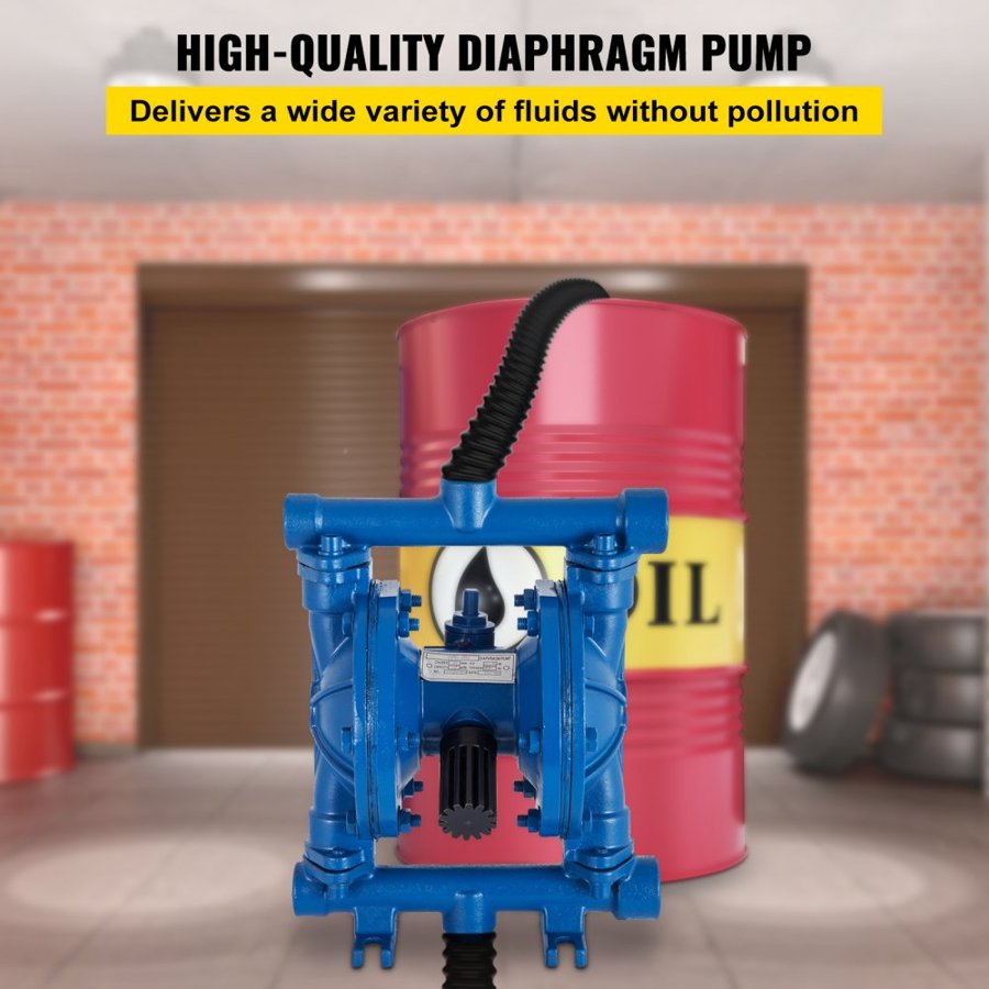 VEVOR Air-Operated Double Diaphragm Pump, 1/2 in Inlet & Outlet, Cast Iron Body, 11.4L/min(3GPM) & Max 90 PSI, Nitrile Diaphragm Pneumatic Transfer Pump for Petroleum, Diesel, Oil & Low Viscosity Fluids