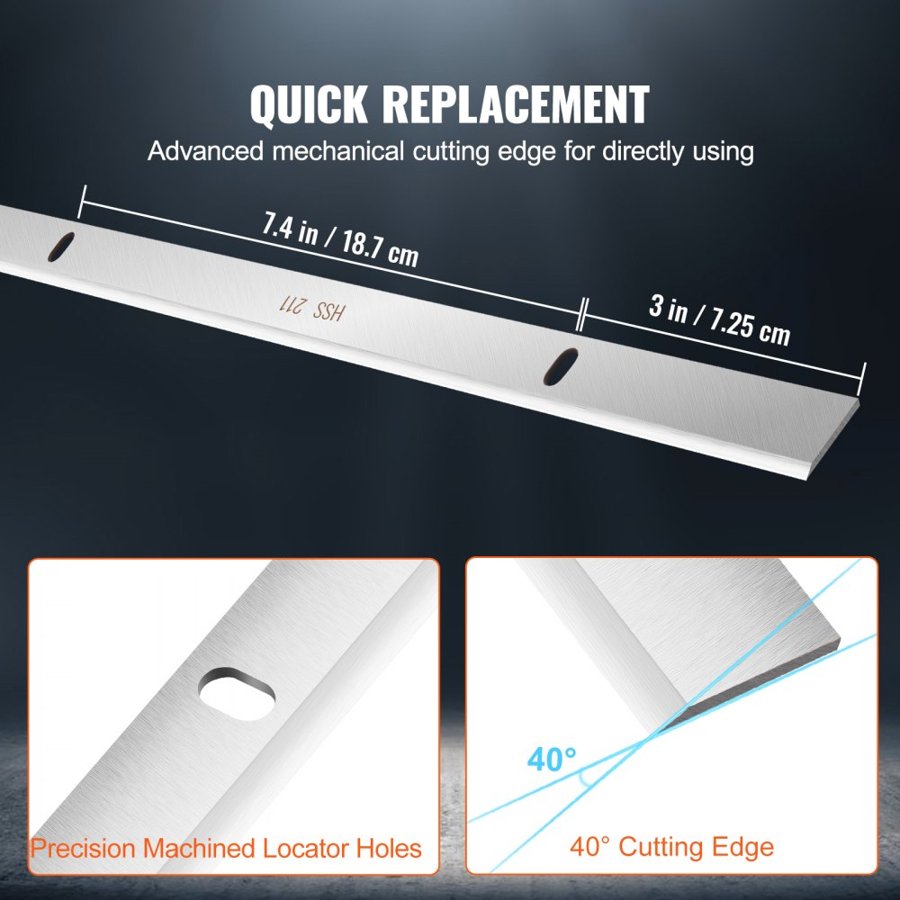 VEVOR Planer Blades Knives, 13-inch Thickness Planer Knives, 2 mm Thickened High Speed Steel Replacement HRC55-60 Hardness, Convenient Mounting Holes for Carpentry, Home DIY, Industries, Set of 3