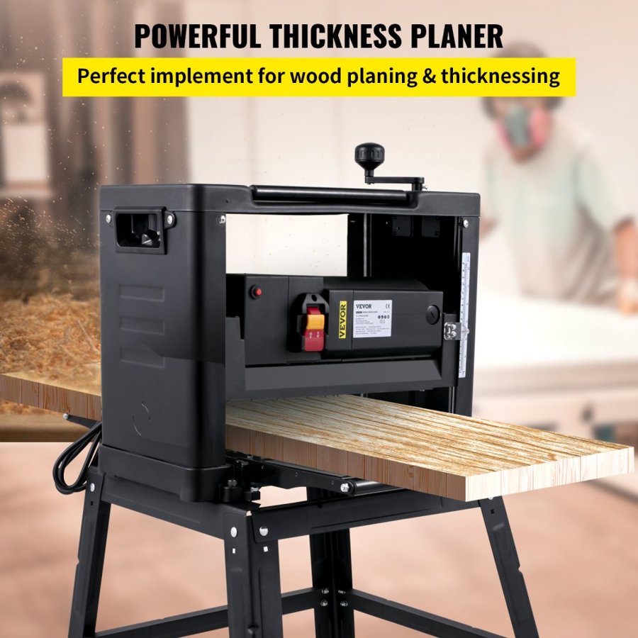 VEVOR Thickness Planer 330 mm(13-Inch) Benchtop Planer 2000W Wood Planer 8000 rpm Woodworking Planer 10 AMP Wood Planer Foldable 6m/min Planing Speed with Iron Stand Dust Exhaust for Woodworking Wooden Plank
