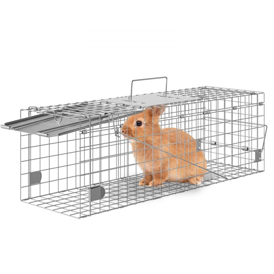 VEVOR Live Animal Cage Trap, 61 x 20.3 x 20.3 cm Humane Cat Trap Galvanized Iron, Folding Animal Trap with Handle for Rabbits, Stray Cats, Squirrels, Raccoons, Groundhogs and Opossums
