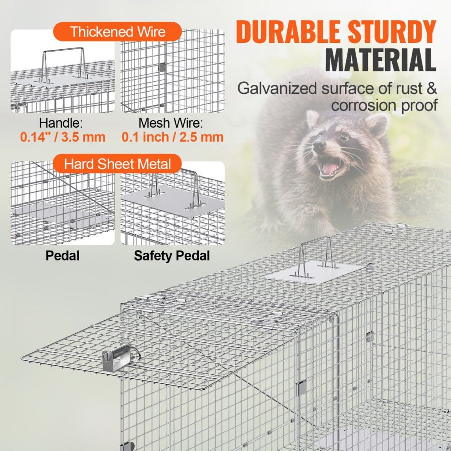 VEVOR Live Animal Cage Trap 106.7 x 40.6 x 45.7 cm Humane Cat Trap Cats Squirrels Mouse