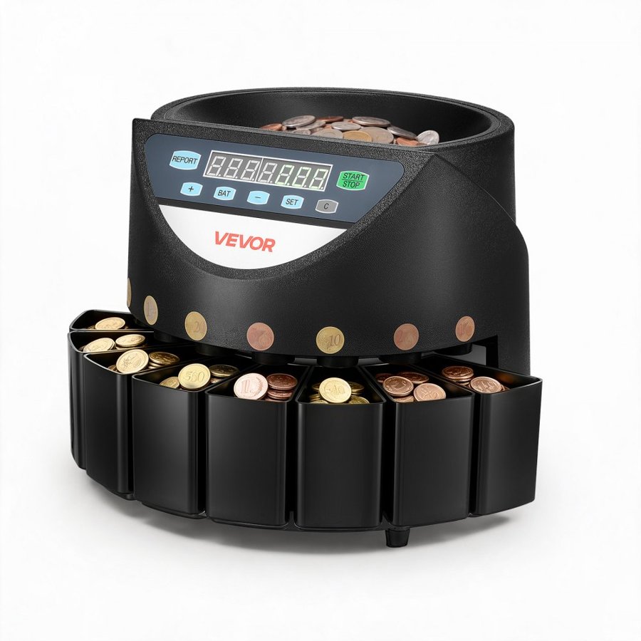 VEVOR Coin Counting Machine – 8 Types, 147 Coins/Min