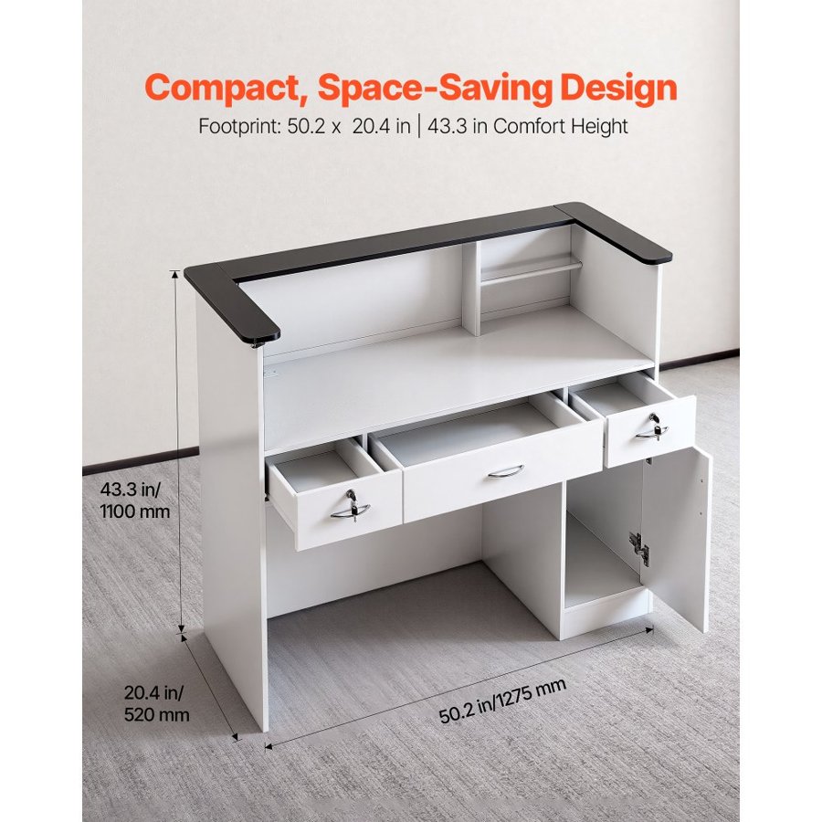 VEVOR Rectangular Reception Desk – 127.5 cm, 3 Drawers