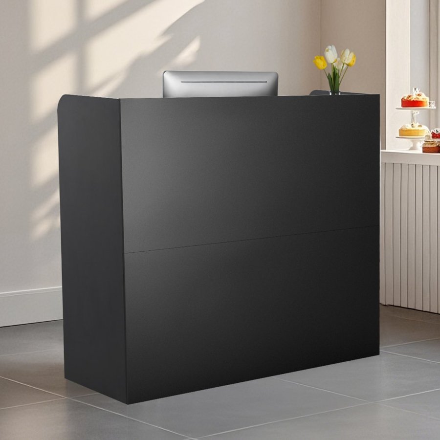VEVOR Reception Desk, 47.24 x 18.9 x 39.37 in  Rectangular Front Counter Table, Office Reception Counter with Lockable Drawer and Storage Cabinet, for Checkout, Lobby, Beauty Salon and Office, Black