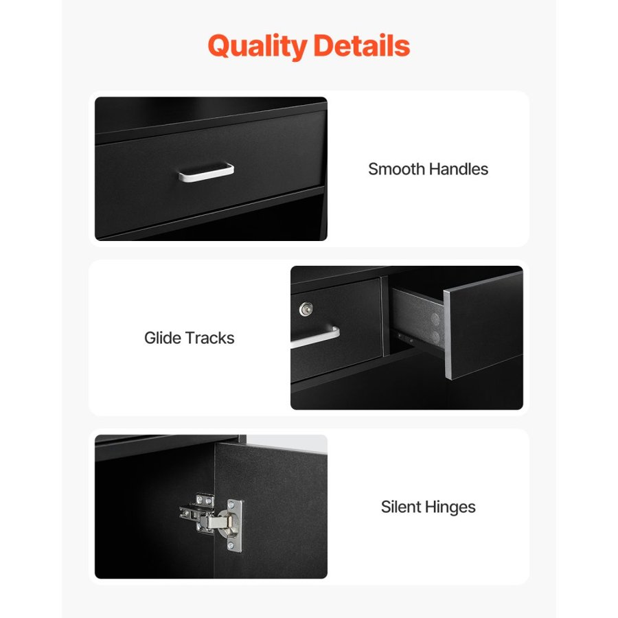 VEVOR Reception Desk, 47.24 x 18.9 x 39.37 in  Rectangular Front Counter Table, Office Reception Counter with Lockable Drawer and Storage Cabinet, for Checkout, Lobby, Beauty Salon and Office, Black