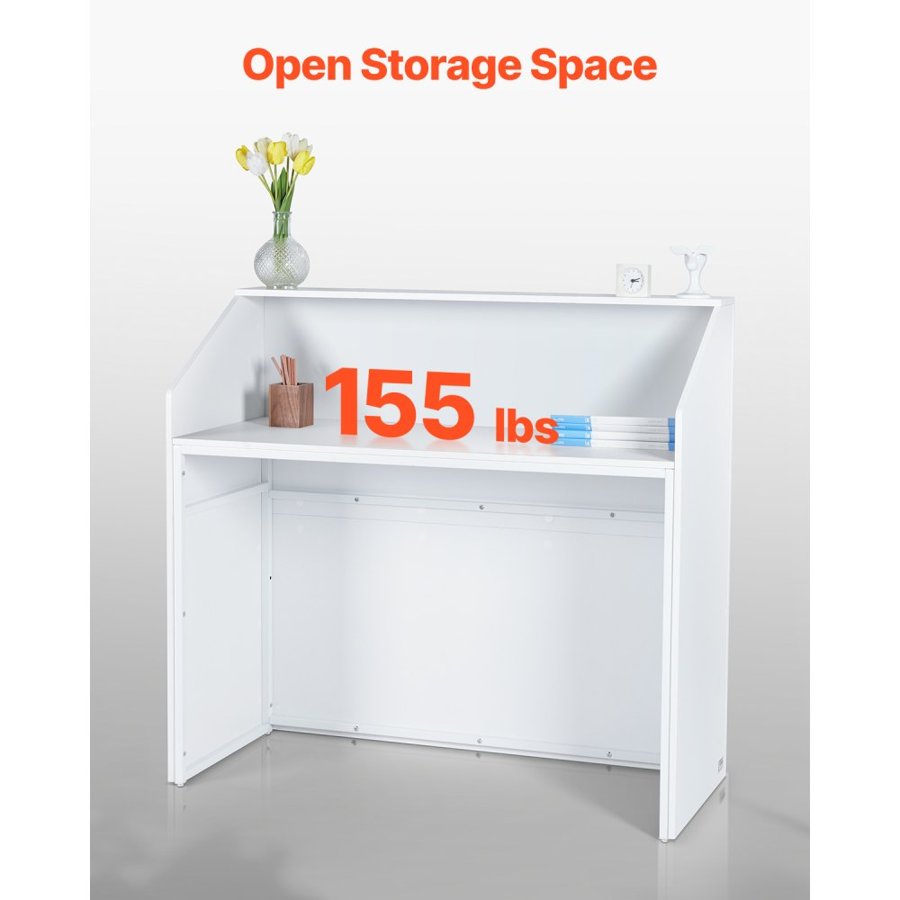 VEVOR Reception Desk, 46.46 x 19.69 x 43.90 in  Rectangular Front Counter Table, Office Reception Desk, Retail Counter and Front Reception Counter, for Checkout, Lobby, Beauty Salon and Office, White