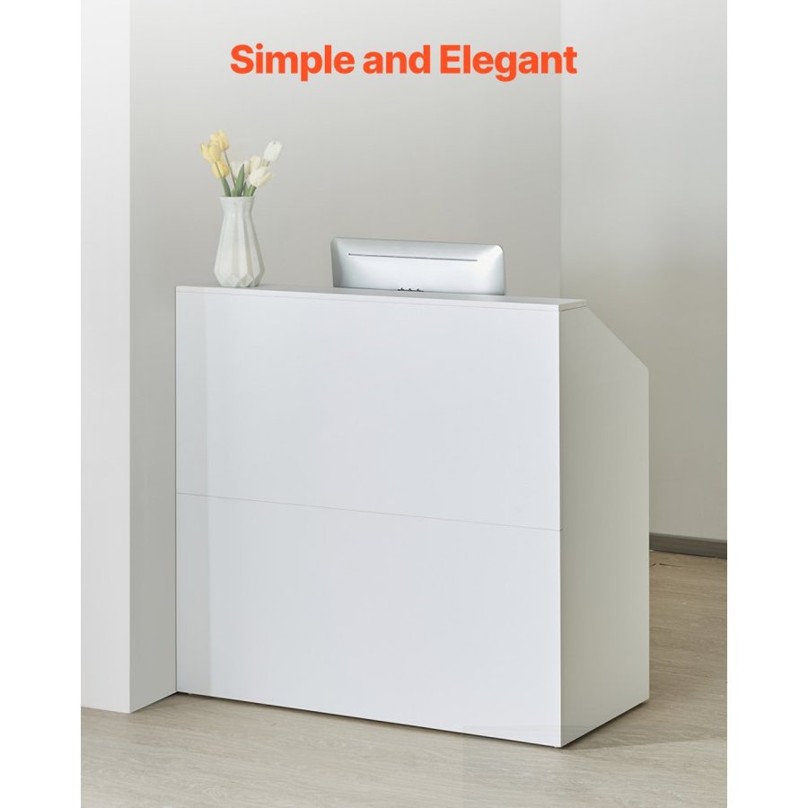 VEVOR Reception Desk, 46.46 x 19.69 x 43.90 in  Rectangular Front Counter Table, Office Reception Desk, Retail Counter and Front Reception Counter, for Checkout, Lobby, Beauty Salon and Office, White