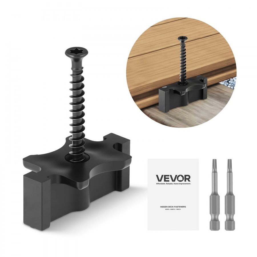 VEVOR 1000PCS Hidden Deck Fasteners for Composite Decking Board, Universal Composite T Clips & Plastic Hidden Fasteners with Metal Screws,Polypropylene PP Clips Works with 6.5 mm Gaps, Black