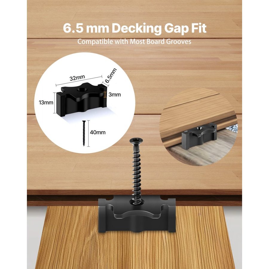 VEVOR 600PCS Hidden Deck Fasteners for Composite Decking Board, Universal Composite T Clips & Plastic Hidden Fasteners with Metal Screws,Polypropylene PP Clips Works with 6.5 mm Gaps, Black