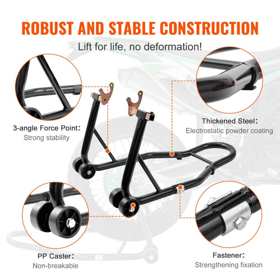VEVOR Motorcycle Rear Wheel Stand, with U + L Fork Swingarm Spool, 390 kg Capacity Heavy Duty Rear Wheel Stand Motorcycle Lift Jack Stand, for Suzuki Yamaha Honda Kawasaki, Black