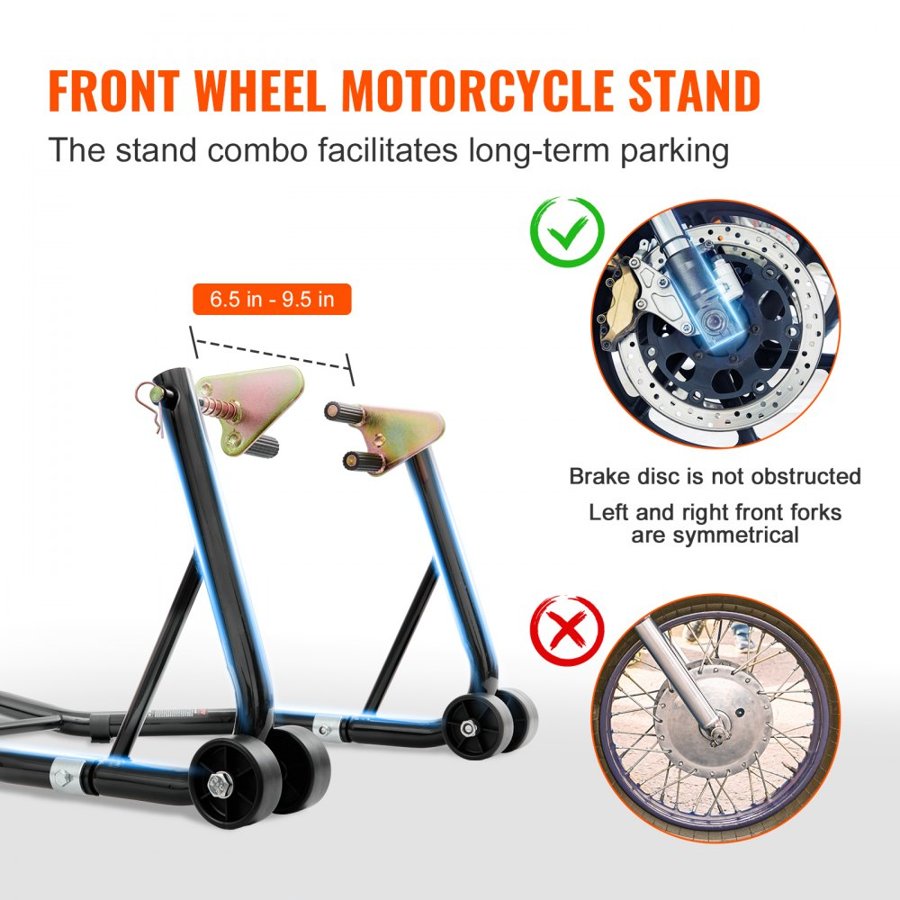 VEVOR Motorcycle Stand Front Rear – 850lbs, 3in PP Casters