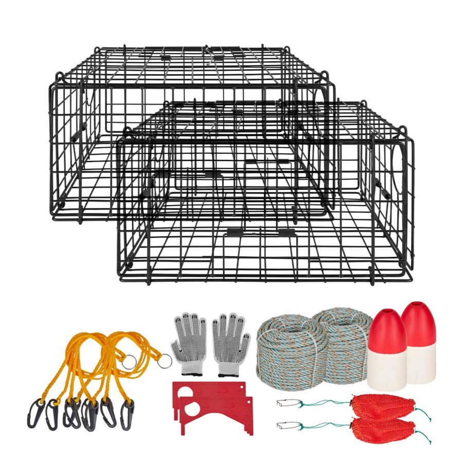 VEVOR Crab Pot Trap – 2 Pack, 62×62×30 cm, Black PVC Mesh