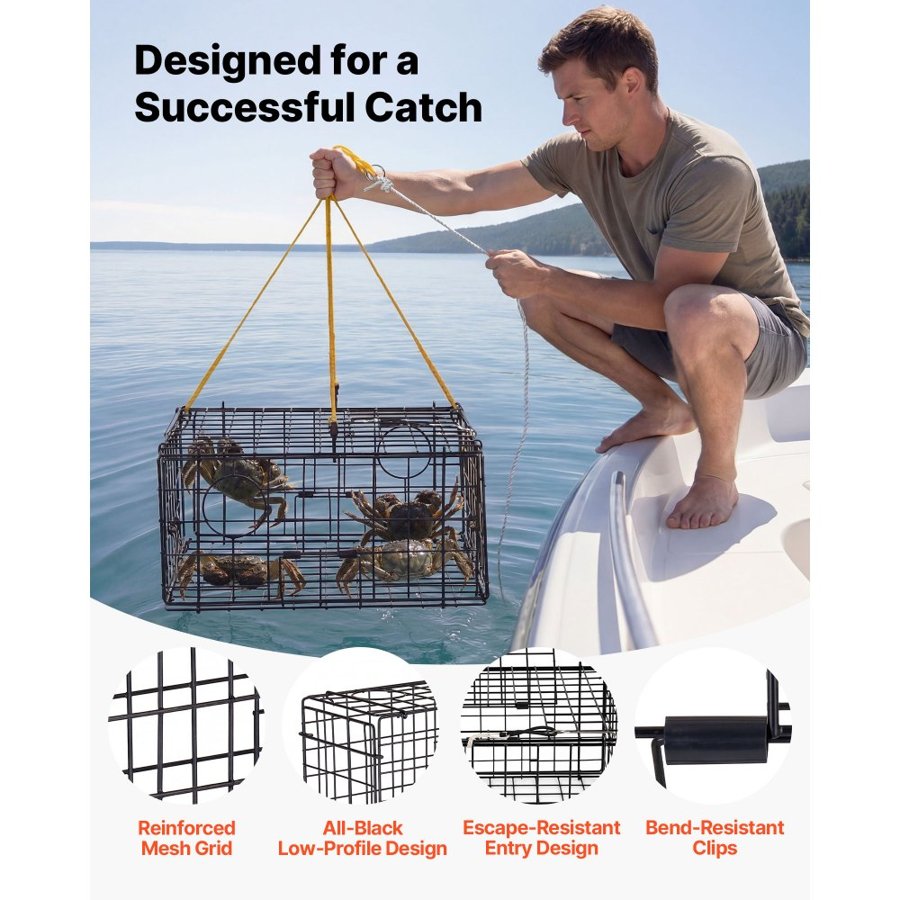 VEVOR Crab Pot Trap – 2 Pack, 62×62×30 cm, Black PVC Mesh