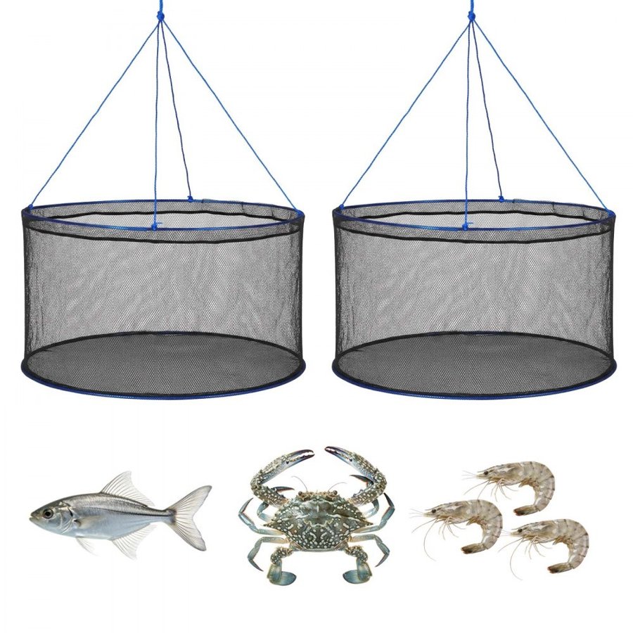 VEVOR Foldable Fishing Net, Landing Fishing Pier Nets, Portable Drop Net for Pulling up Fish, Durable and Fish-friendly, with Rope and Storage Bag, for Minnows, Crawfish, Shrimp, Crab
