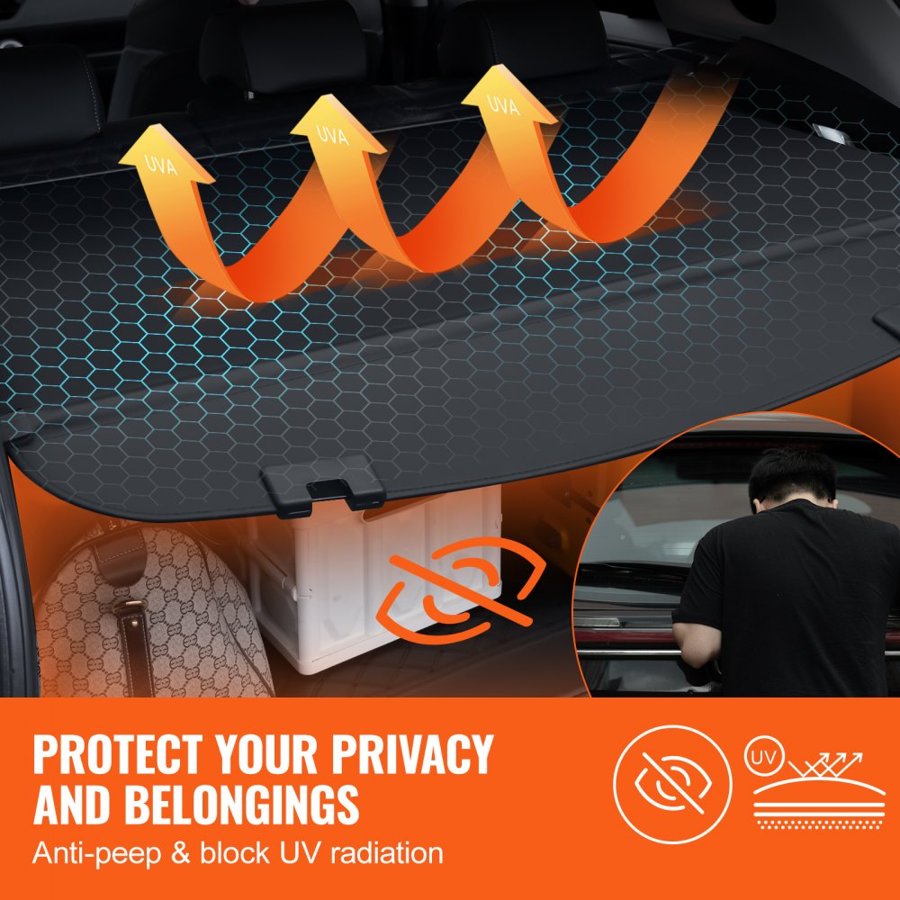 VEVOR Retractable Cargo Cover for Mazda, Upgraded Waterproof Trunk Cover Security Shield Shade for Mazda CX-5 2017-2025 5-Seater, UV Resistant Rear Trunk Cover, Aluminum Alloy & PVC Leather Texture