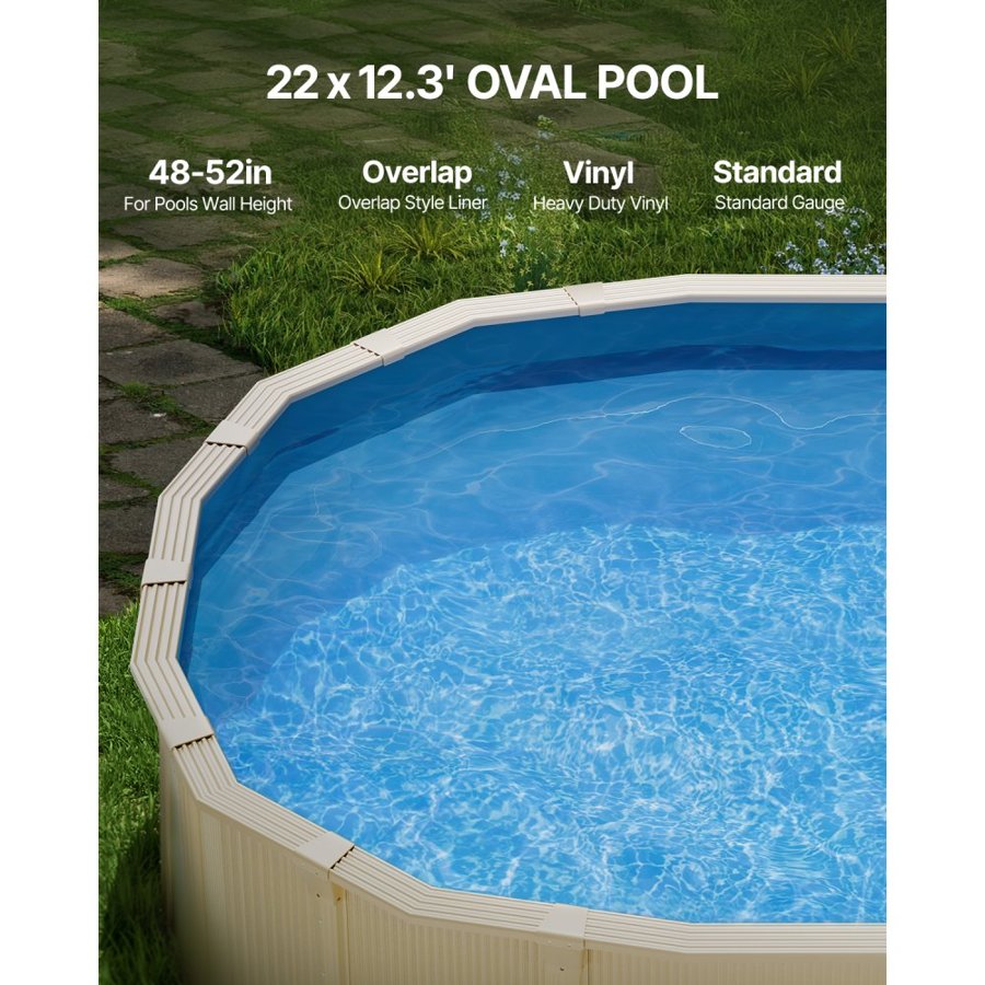VEVOR Oval Pool Liner, 22 x 12.3 ft, Swimming Pool Liner, Standard Gauge, Durable Vinyl Pool Liner, Overlap Style, Pool Liner Replacement for 52in Wall Height Above Ground Swimming Pool, Solid Color