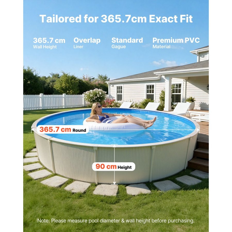 VEVOR 12 ft Round Pool Liner – 0.4 mm PVC, 90 cm Wall Fit