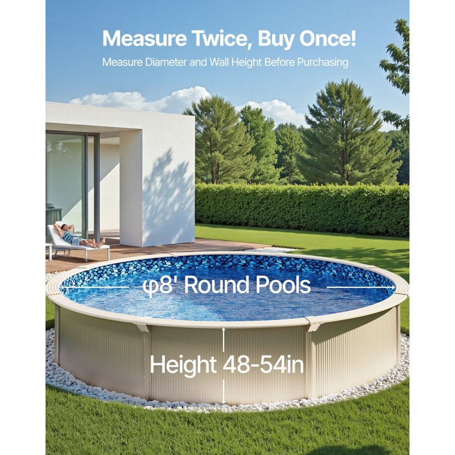 VEVOR 8 Foot Round Pool Liner – 48 to 54 Inch, 10 cm Overlap