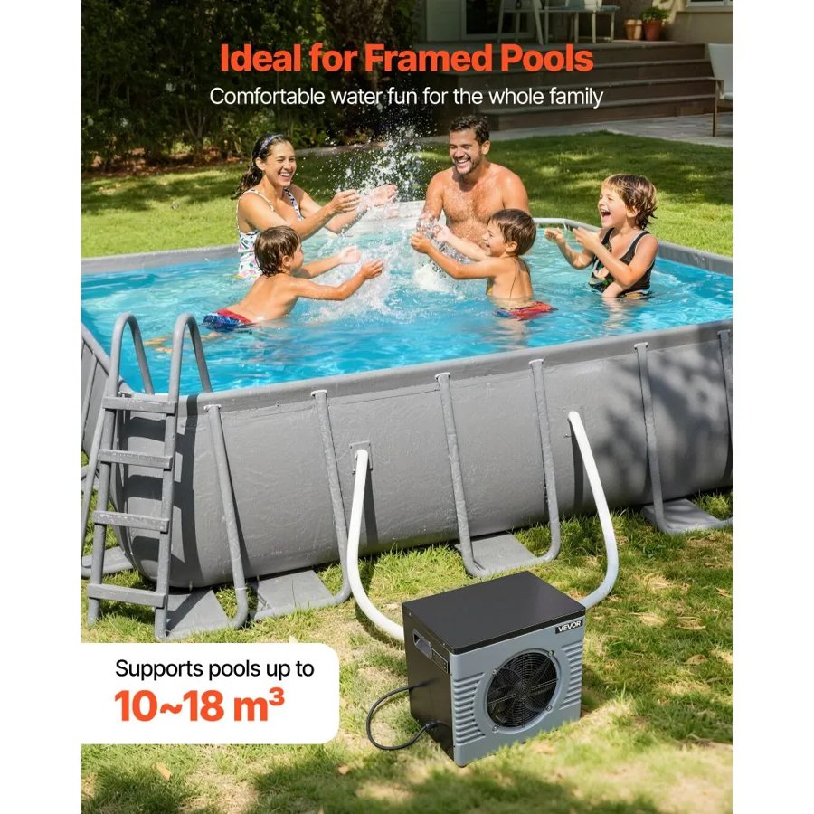 VEVOR 4920 W Pool Heat Pump, Electric Pool Heater for Above Ground Up to 18 m³, Max COP 5.29, Low Noise, GFCI Protection, 15-40 ℃ Heating Temperature for Swimming & Fitness, 220V 50Hz