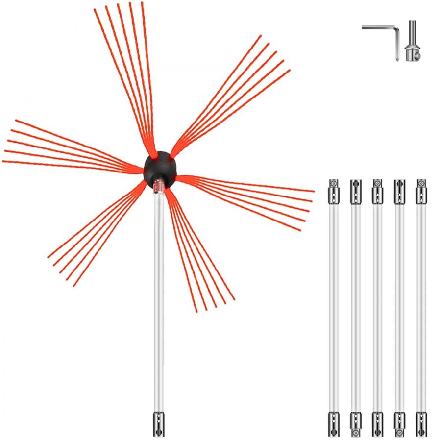 VEVOR Flexible Chimney Sweep Rods, 6 m Chimney Cleaning Kit, Nylon Sooteater Chimney Cleaning Kit Flexible Brush Head Chimney Sweeping Rods Easy Connecting Chimney Brush With 6 White Rods
