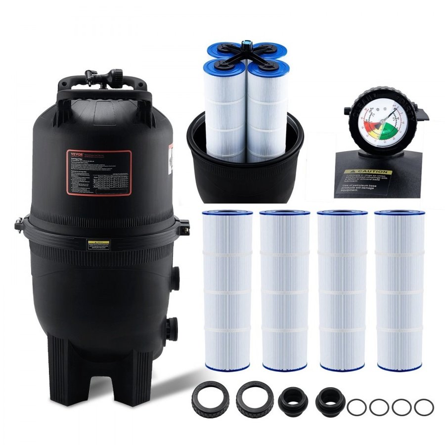VEVOR Cartridge Pool Filter, 30 Sq.m Filter Area Inground Pool Filter, Above Ground Swimming Pool Filtration Filter System with Upgrade Filter &Leak-proof, for Hot Tubs, Spa, Inflatable Pool