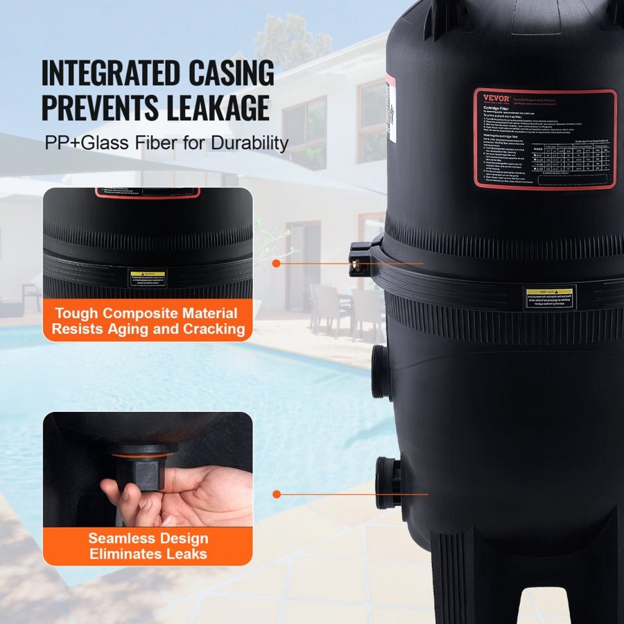 VEVOR Cartridge Pool Filter, 30 Sq.m Filter Area Inground Pool Filter, Above Ground Swimming Pool Filtration Filter System with Upgrade Filter &Leak-proof, for Hot Tubs, Spa, Inflatable Pool