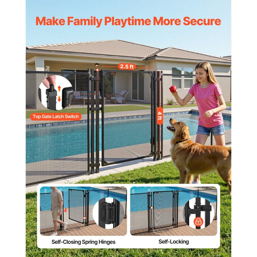 VEVOR Pool Fence Self Closing Gate – 4x2.5 ft, Black