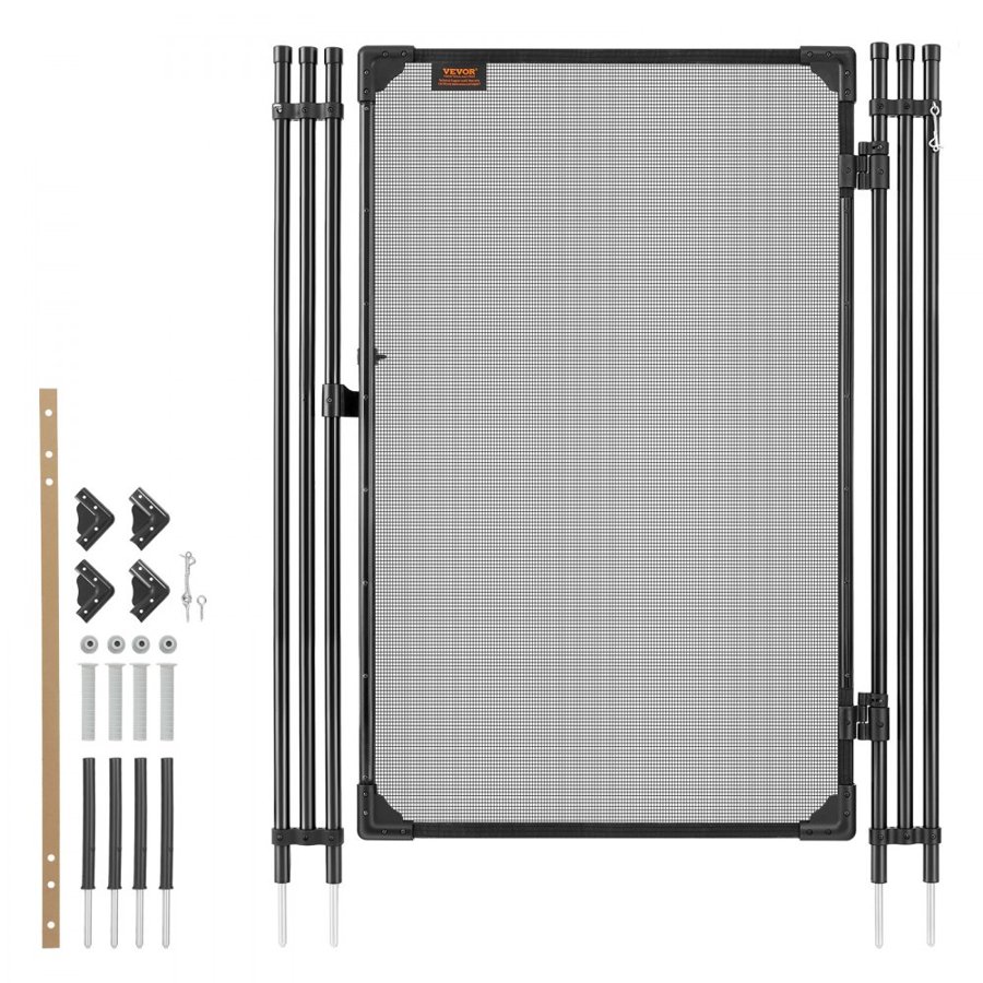 VEVOR Pool Fence Gate, 1.2 x 0.75 m Inground Swimming Pool Fences Gate, Outdoor Security Fencing Door Kit with Metal Latch, 352 gsm Teslin PVC Mesh, Round Tube, Lockable and Easy Installation, Black