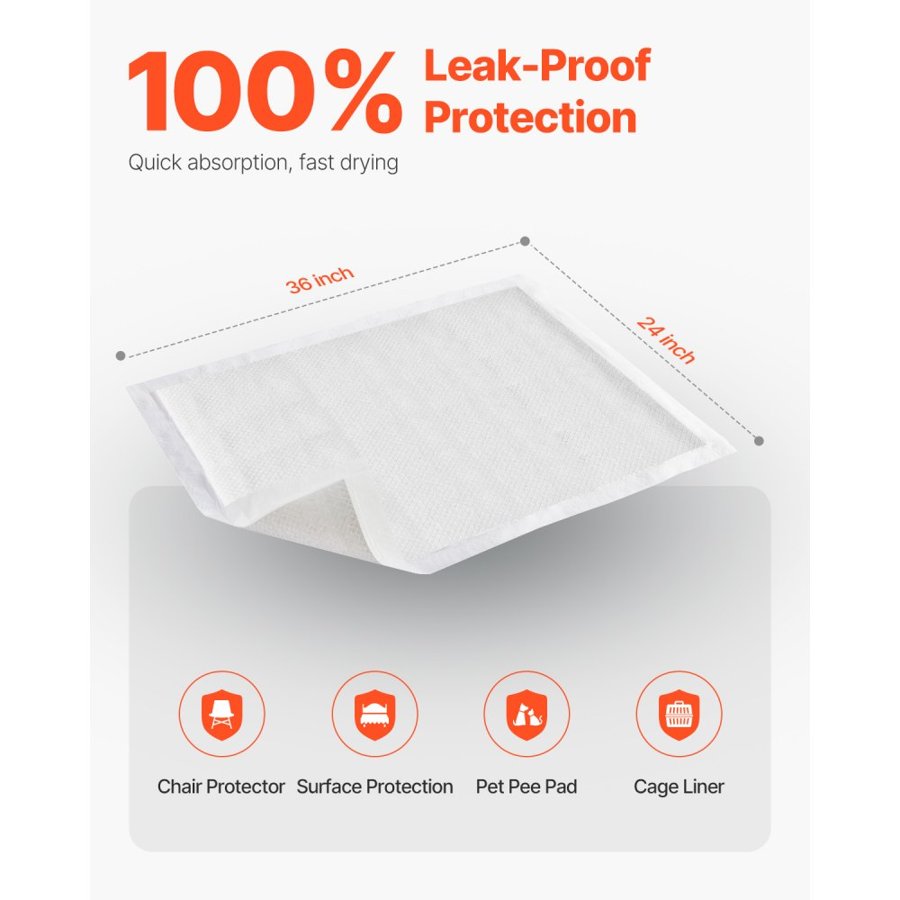 VEVOR Disposable Underpads, 24" x 36" Incontinence Bed Pads, Super Absorbent Chux Pads with 5-Layer Protection for Bed Sofa and Mattress, Protective Bedwetting Pad for Pet Adult Kid Elderly (70-Pack)