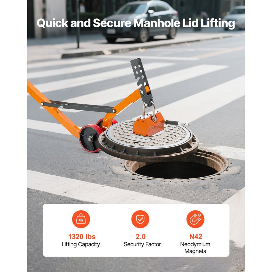 VEVOR Magnetic Manhole Lid Lifter – 1320 lbs Steel Dolly
