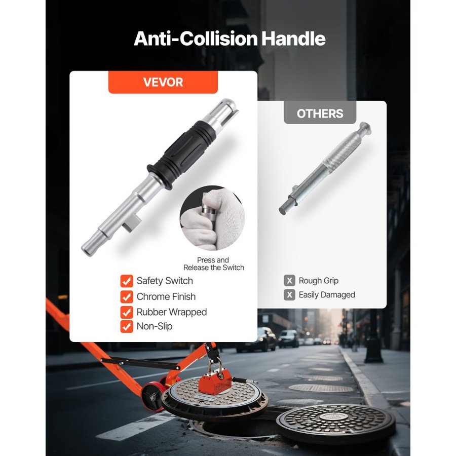 VEVOR Magnetic Manhole Lid Lifter – 1320 lbs Steel Dolly