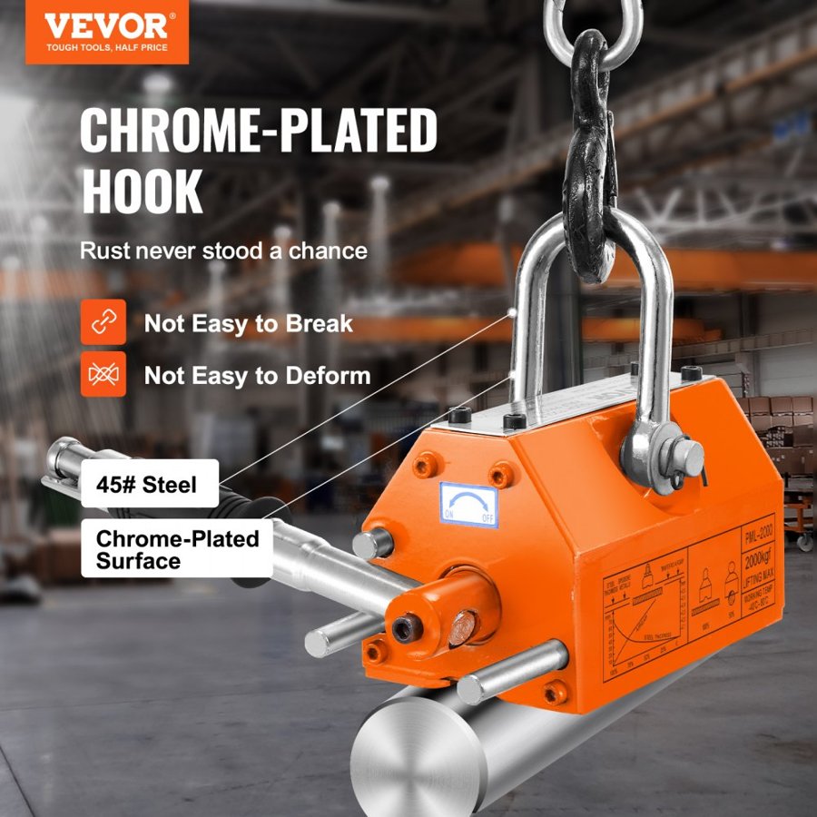 VEVOR Magnetic Lifter, 4400lbs/2000kg Pulling Capacity, 2.5 Safety Factor, Neodymium & Steel, Lifting Magnet with Release, Permanent Lift Magnets, Heavy Duty Magnet for Hoist, Shop Crane, Block, Board