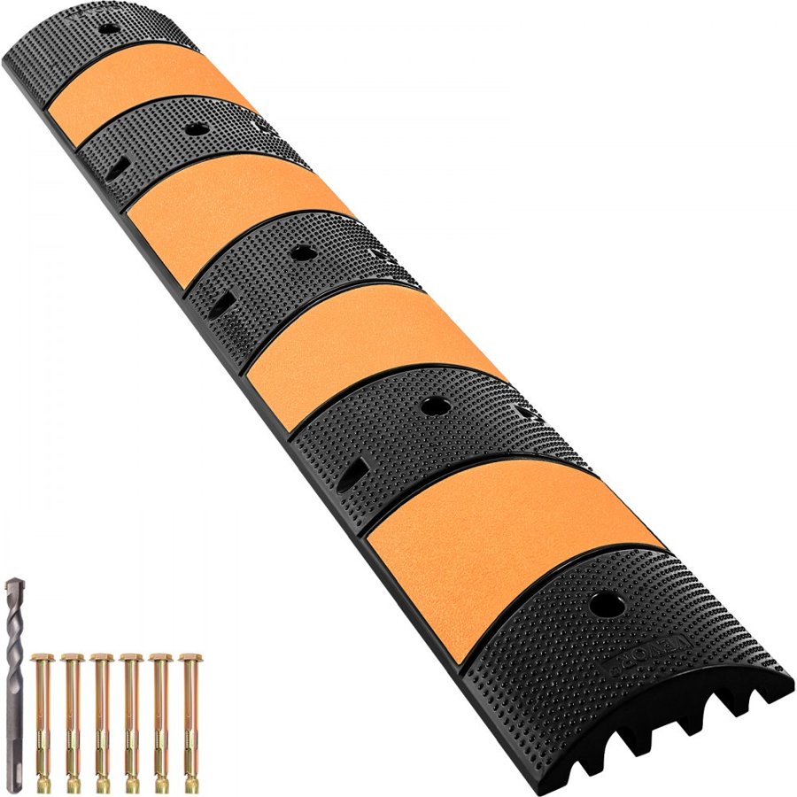 VEVOR Modular Rubber Speed Bump Driveway Cable Protector Ramp 6FT with 2 Channel 185x31x5.5 cm