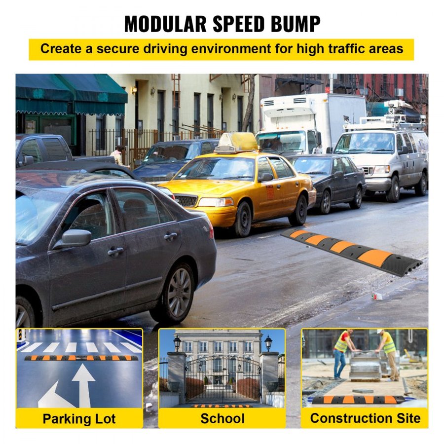 VEVOR Modular Rubber Speed Bump Driveway Cable Protector Ramp 6FT with 2 Channel 185x31x5.5 cm