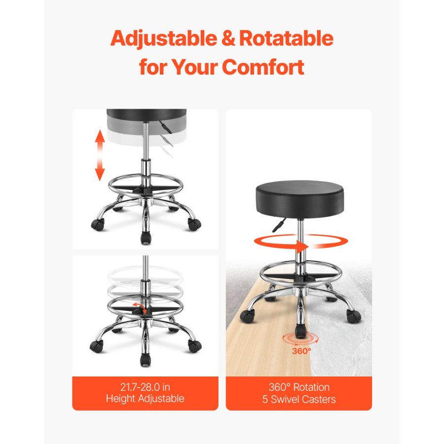VEVOR High Rolling Stool Chair with Wheels — 450LB Capacity