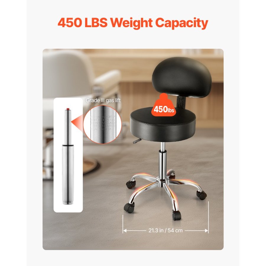 VEVOR Rolling Stool with Back Support – 450LBS, 21.7-28"
