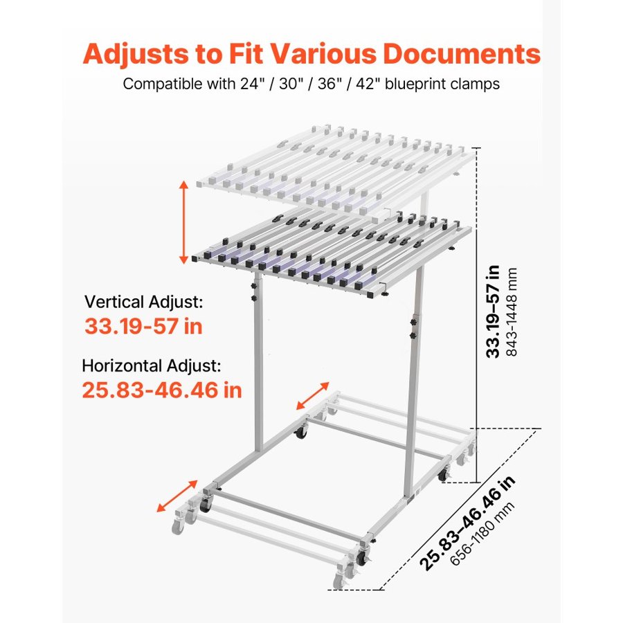 VEVOR Blueprint Holder Rack – 100 kg, 656-1180 mm, Wheels