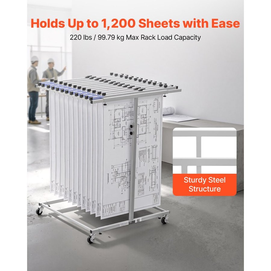 VEVOR Blueprint Holder Rack – 100 kg, 656-1180 mm, Wheels