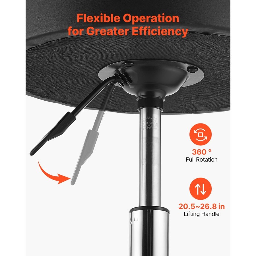 VEVOR Rolling Stools with Wheels, Set of 2, 226.8kg Weight Capacity, Height Adjustable, Thick Cushion Ergonomic PU Leather Seat, 360° Swivel Round Rolling Stool Chair for Salon, Spa, Clinic, Black