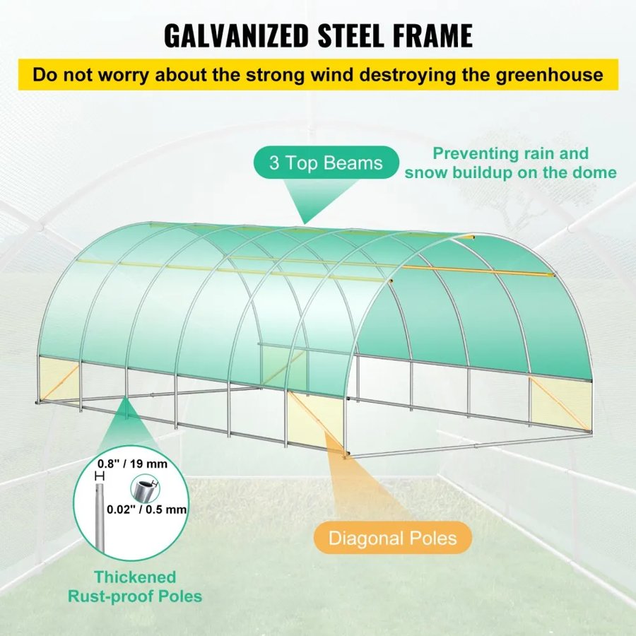 EVOR 20x10x7 Greenhouse – 12 Windows, 0.8" Diameter