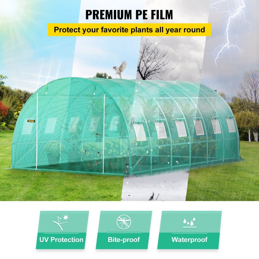 EVOR 20x10x7 Greenhouse – 12 Windows, 0.8" Diameter