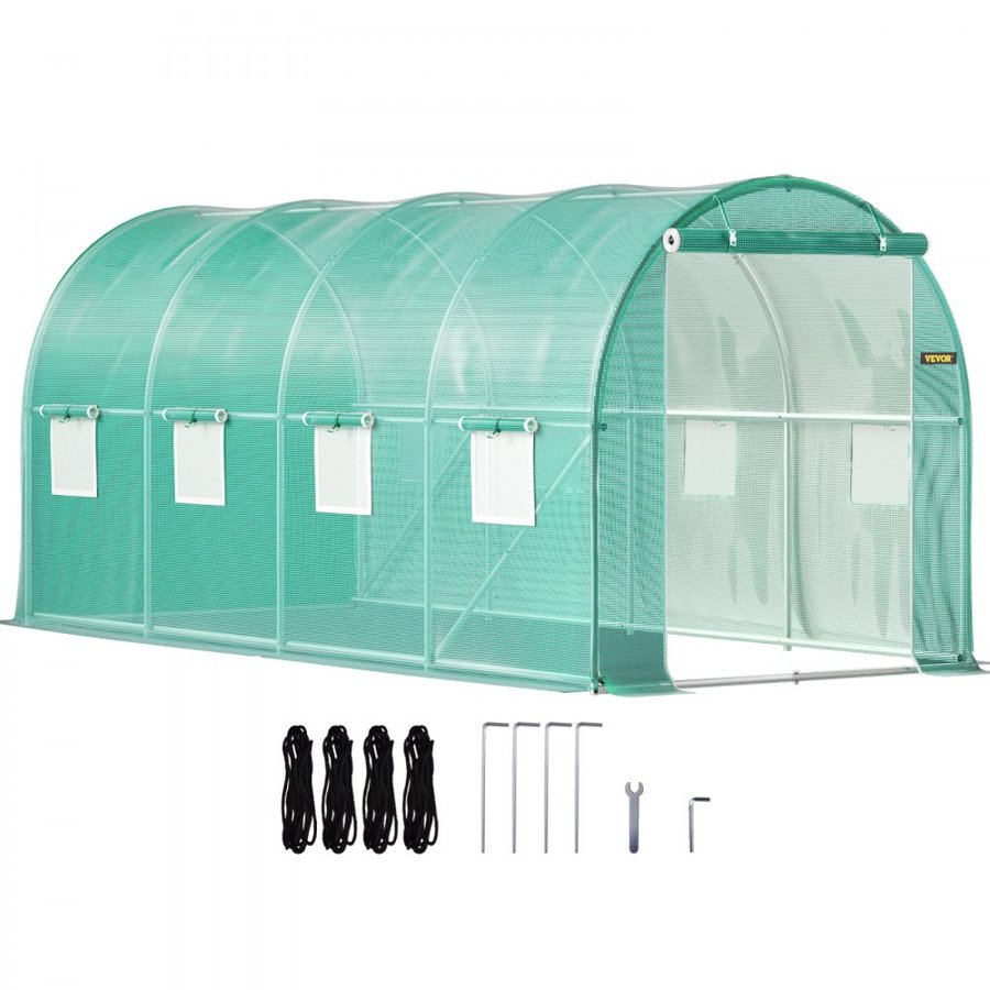 VEVOR High Tunnel Greenhouse – 15x7x7 ft Walk-In, 8 Windows