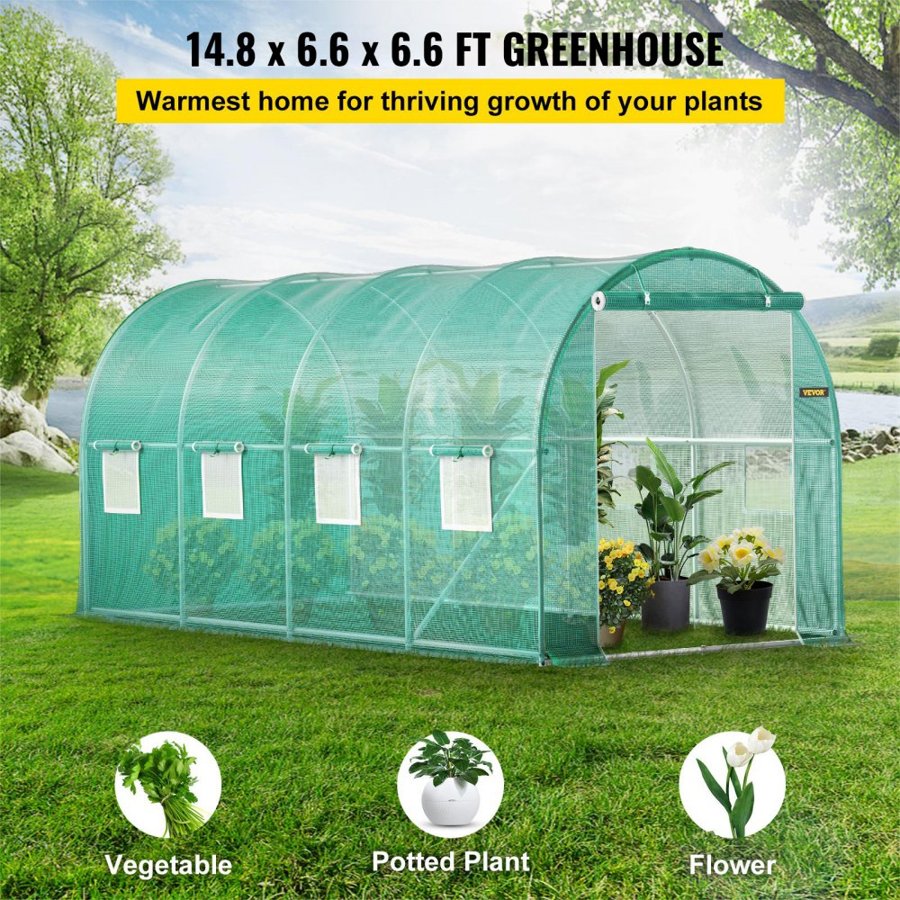 VEVOR High Tunnel Greenhouse – 15x7x7 ft Walk-In, 8 Windows
