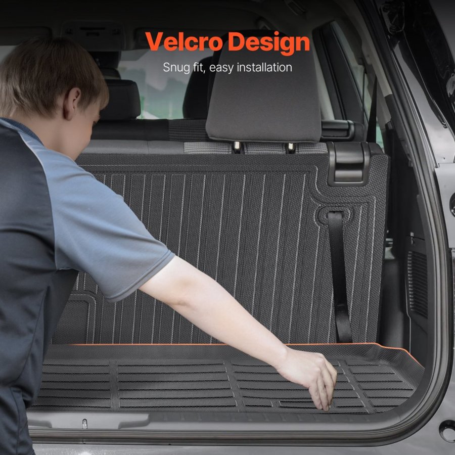 VEVOR Cargo Mats Compatible with Toyota Kluger & Highlander 2020-2024, Custom Fit TPE Cargo Liner Set for SUVs, Trunk and Rear Back Seat Protector Replacement, Trunk Mat and Backrest Mats