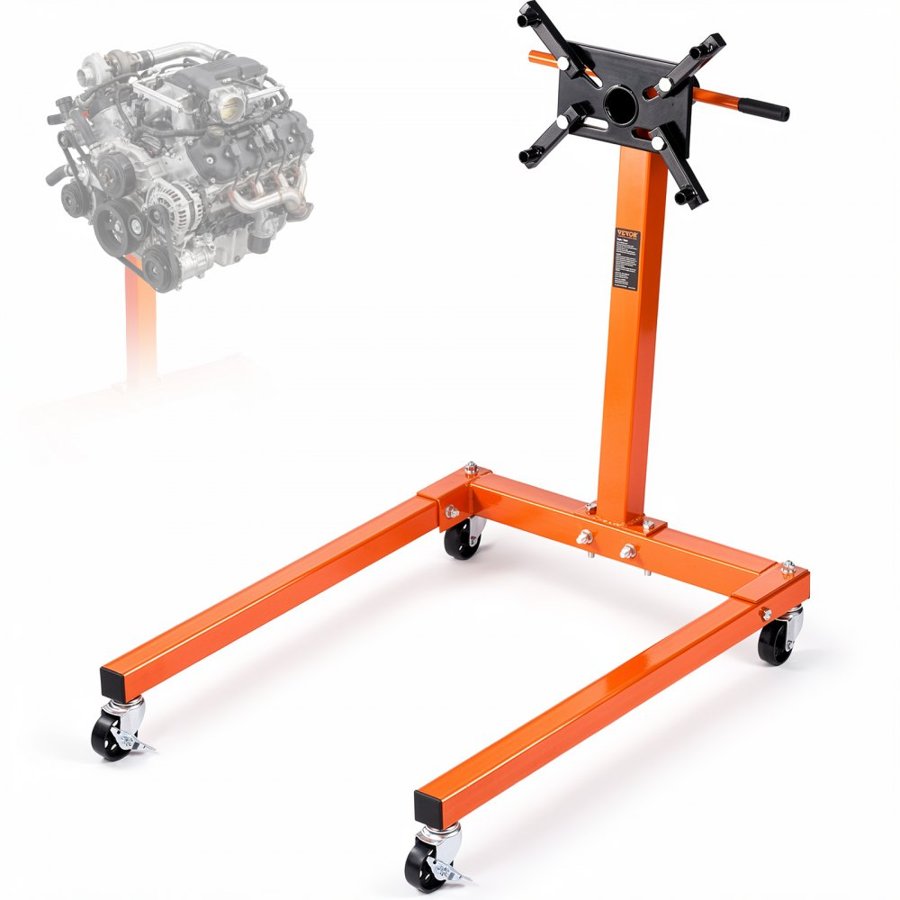 VEVOR Engine Stand, 1300 LBS Rotating Engine Stand with 360 Degree Adjustable Head, Steel Engine Block Stand with Tray, 4-Caster, 4 Adjustable Arms, for Vehicle Maintenance