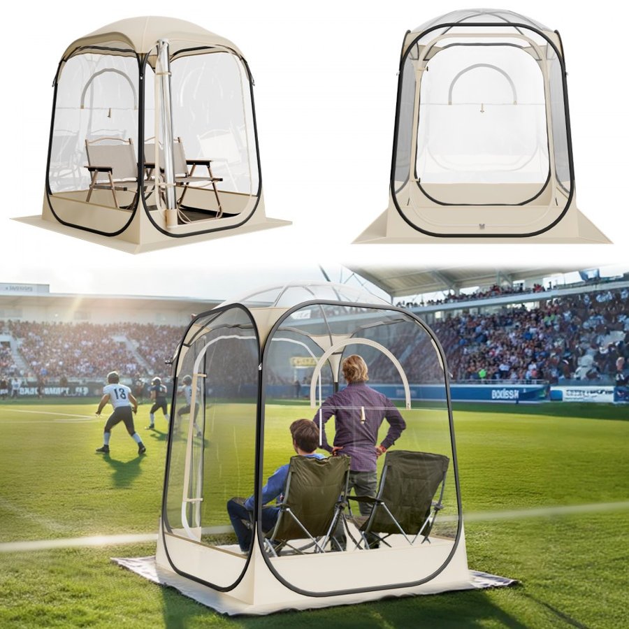VEVOR Pop up Sports Tent, 1.27x1.27 m Clear Bubble Tent for 1 Person, Waterproof Outdoor Pod with Floor Mat & Top Cover, Garden Igloo Dome Tents Camping Shelter for Events Fishing Cheering