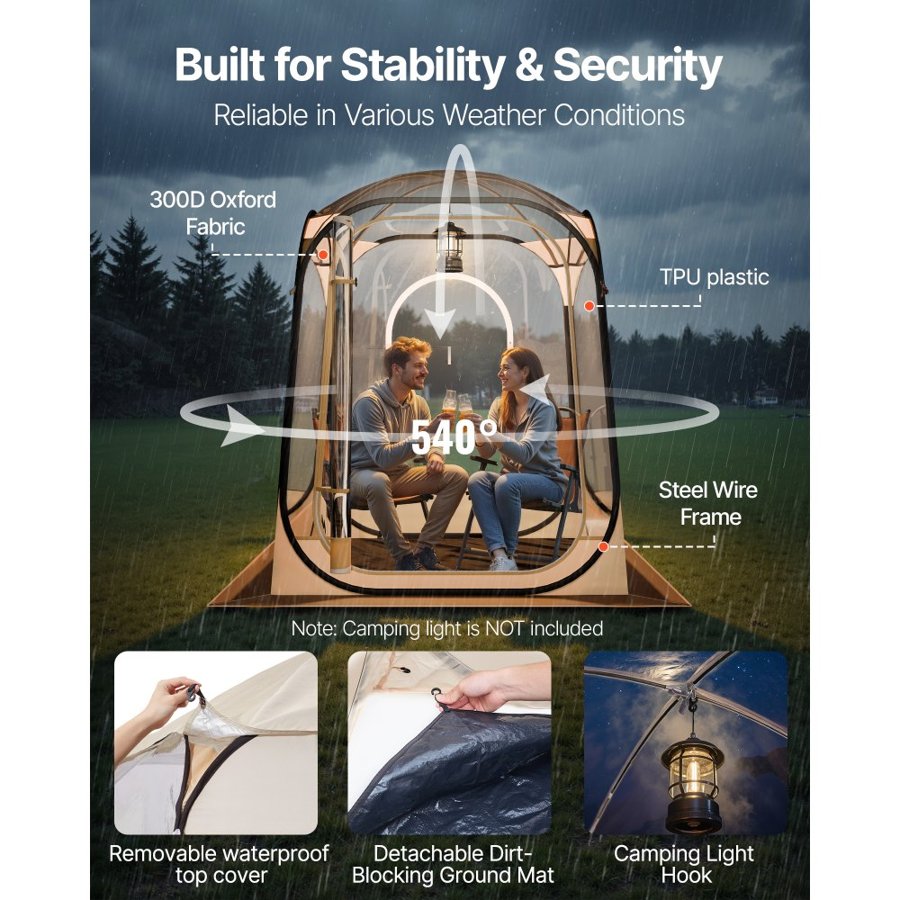 VEVOR Pop up Sports Tent, 1.27x1.27 m Clear Bubble Tent for 1 Person, Waterproof Outdoor Pod with Floor Mat & Top Cover, Garden Igloo Dome Tents Camping Shelter for Events Fishing Cheering