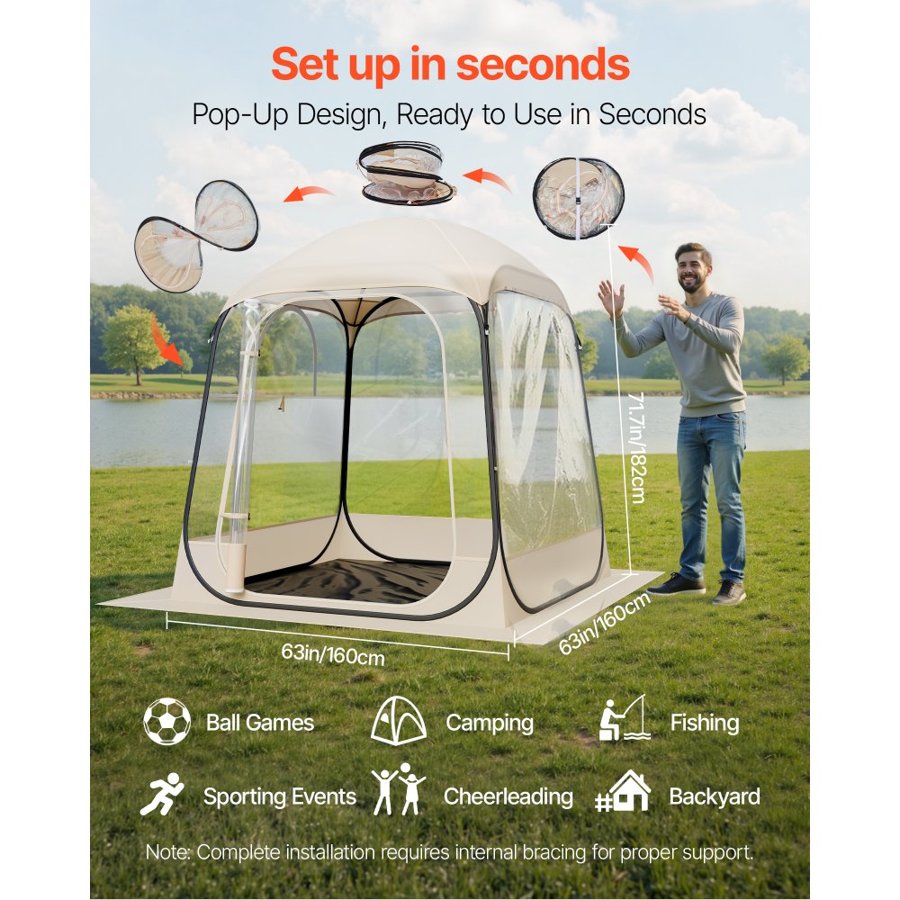 VEVOR Pop up Sports Tent, 1.6x1.6 m Clear Bubble Tent for 2-4 Persons, Waterproof Outdoor Pod with Floor Mat & Top Cover, Garden Igloo Dome Tents Camping Shelter for Events Fishing Cheering